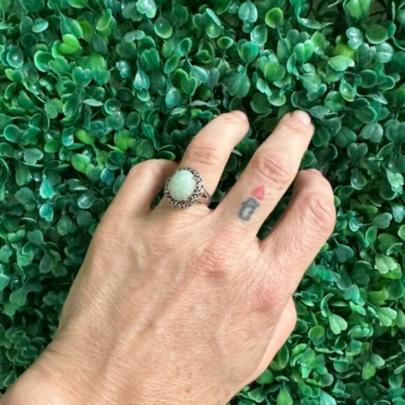 Vintage Handmade 925 Silver Oval Larimar Cabochon Ring Filigree Size 6 - Picture 4 of 6